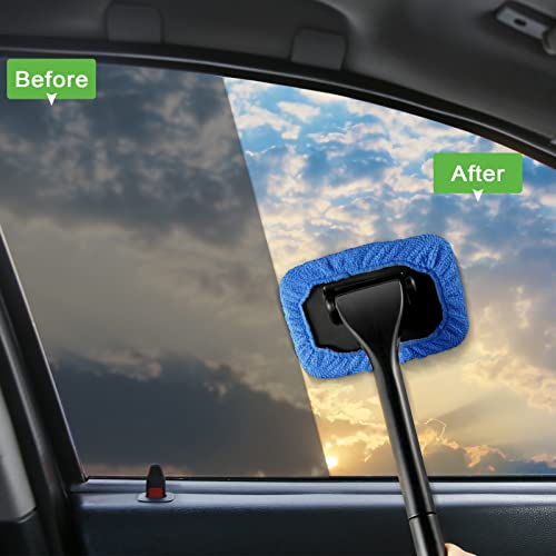 Frienda 2 Set Windshield Cleaner Tool Inside Car Windshield Cleaning Wand Auto Window Cleaner with Detachable Handle, 8 Reusable Microfiber Pads and 2 Spray Bottles for Car Interior(Blue, Green) - color: Blue, Green