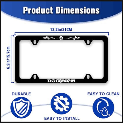 Dog Mom License Plate Frame Paw Prints License Plate Holders Funny Auto Accessory Bracket Stainless Steel License Plate Frames with Screws for Women Men 6x12 Inch 4 Holes - color: Dog Mom