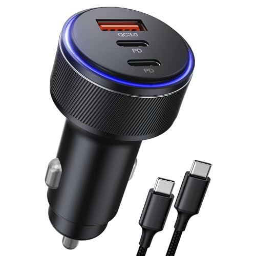 USB C Car Charger,90W 3-Port Dual USB-C & USB-A Car Power Adapter,Includes a Fast Charging Cable for iPhone 16/15/14/13/12/11/Pro Max, iPad, Samsung Galaxy, Google Pixel and Android Devices - size: 2