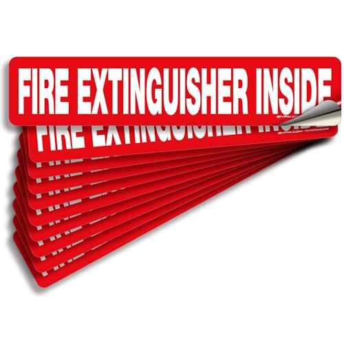 iSYFIX Fire Extinguisher Inside Sticker Sign – 10 Pack 12x2.5 Inch – Self-Adhesive Vinyl Decals, Laminated for UV, Weather, Scratch, Fade Resistance, for Cars, Trucks, Trailers, Rv's and Vehicles - color: Red, size: 12x2.5 (10 Pack)