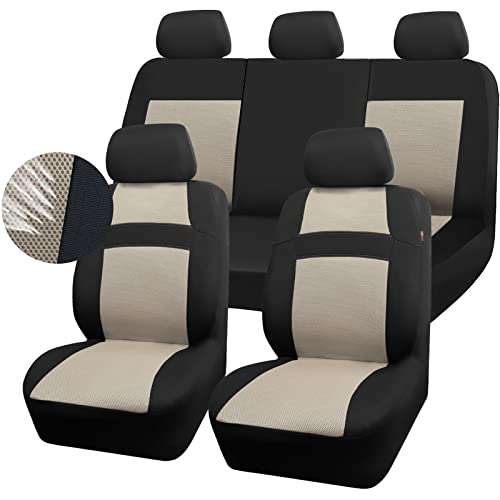 CAR PASS Seat Cover Full Sets, 3D Air Mesh Car Seat Cover with 5mm Composite Sponge Inside,Airbag Compatible Universal Fit for SUV,Vans,sedans, Trucks, Automotive Interior Covers (Black Beige) - color: Black Beige, size: Full Sets