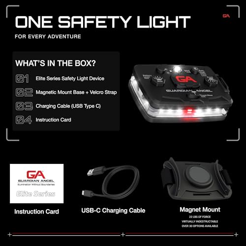 Guardian Angel Elite Series Safety Light, Beacon Device (White Front & White Rear) Rechargeable, Magnetic, Hands-Free Wearable & Mountable LED Flashlight for Industrial PPE, Boat Signal & Mechanics - color: White / White, size: 1-Pack