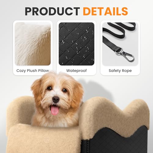 Portable Small Dog Seat for Car, Luxury Center Console Dog Car Seat Booster with Safety Tethers, Anti-Collapse Pet Travel Carseat for SUV, Truck (Black/Brown) - color: Black/Brown