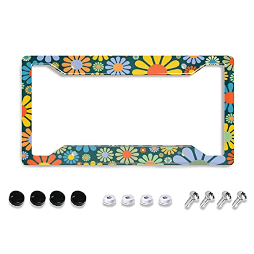 Personalized License Plate Frame Stainless Steels Abstract Hippie Flower License Plate Car Holder with 4 Holes and Screws for Women Men Auto Decoration for USA Canada Vehicles Standard(12"x6") - color: Abstract Hippie Flower