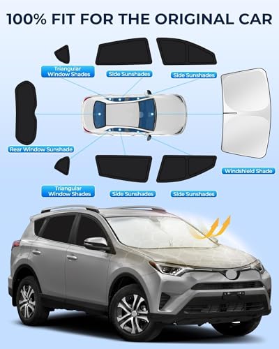 for Toyota RAV4 2013-2018 Car Window Shades, 8pcs Privacy Sun Shade Set for Front Windshield Side and Rear Windows, Full Window Covers Keeps Vehicle Cool for Camping Napping - size: fit for Toyota RAV4 2013-2018