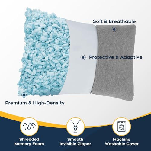 CushyOasis All-in-1 Camping Pillow Set - Shredded Memory Foam Neck Pillow Travel Pillow with Eye Mask, Earplugs, Washable Cover, Compact for Backpacking, Camping, Flights, Car Travel (Medium Size) - size: Medium