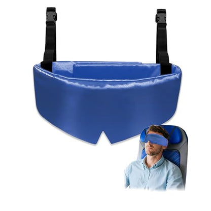 Travel Pillows for Airplanes, Airplane Head Strap with Silk Eye Mask for Sleeping, Long Flights & Car Road Trips 360°Headrest Neck Support, Stops Bobbing, Small & Compact（Blue） - color: Blue
