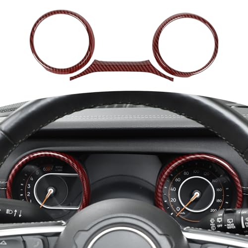 RT-TCZ for Jeep JL Dashboard Instrument Panel Gauges Trim Ring Cover for Jeep Wrangler JL JLU Gladiator JT 2018-2023 Red Carbon Fiber Interior Accessories 3pcs - color: Red Carbon Fiber