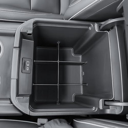 Center Console Organizer Armrest Divider Compatible with 2021-2026 Chevy Tahoe/Suburban and 2021-2026 GMC Yukon, Fits Standard Console with Charging Socket Only, 6-Compartment Storage Inserts