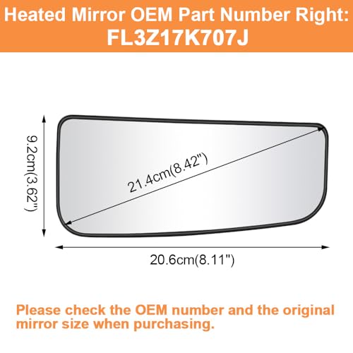 Senzeal Passenger Side Heated Lower Mirror Glass Replacement for Ford F150 Truck 2015-2020 Ford F250 F350 Super Duty F450 F550 Truck 2017-2022 Towing Mirror FL3Z17K707J (Right Side) - size: Passenger Lower Side (Right)