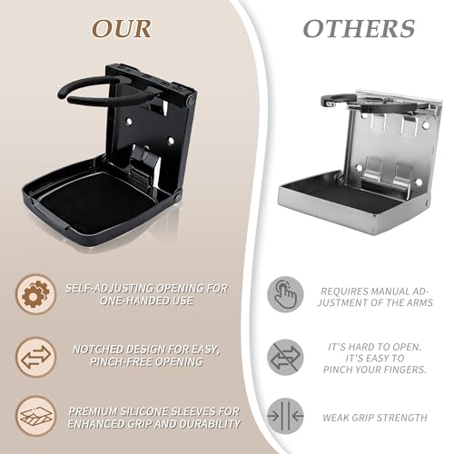 Folding Boat Cup Holder,304 Stainless Steel Cup Holder Adjustable with Shockproof & Silent Design,Universal for Car/Boat/RV/Yacht/Truck - color: 2 Pack (Black)