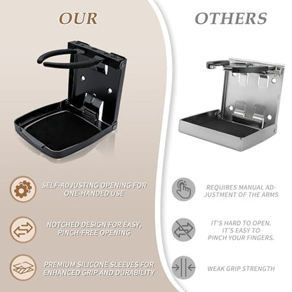Folding Boat Cup Holder,304 Stainless Steel Cup Holder Adjustable with Shockproof & Silent Design,Universal for Car/Boat/RV/Yacht/Truck - color: 2 Pack (Black)
