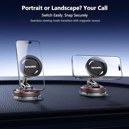 SYNCWIRE for MagSafe Car Mount [3-Axis] Nano Adhesive Gel + Strong Suction Cup Magnetic Phone Holder for Dashboard & Windshield, 360° Adjustable for iPhone 17 16 15 14 13 12, Samsung, Matte Black - style: 3-Axis | Black