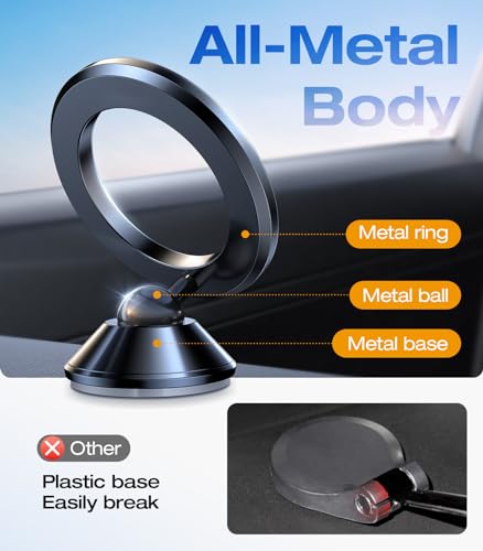 VICSEED Latest Upgrade for MagSafe Car Mount, [High & Low Temp Resistance] Magnetic Phone Holder for Your Car Dashboard, 360 Adjustable Car Phone Holder Mount for iPhone 17 Pro Max 16 15 14 13 12 - color: Flash Black