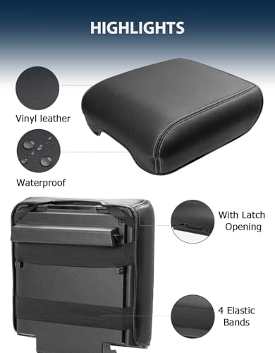 Center Console Cover for 2021-2026 Ford F150 Accessories, Vinyl Leather Middle Armrest Cusion Protector, Anti-Scratch, Black Gray Stitches, Bucket Seat Only(not for Work Station) - size: Bucket Seat, 2021-2026 F150, Gray Stitch