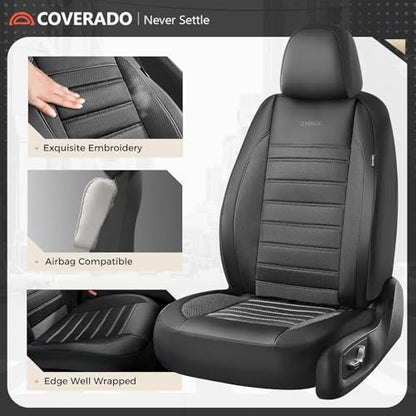 Coverado Car Seat Covers Full Set, Luxury Leather Car Seat Covers, Automotive Front and Rear Mesh Seat Covers, Full Set 5 Seats, Black Seat Covers for SUV Sedan Truck - color: Black, size: Fullset