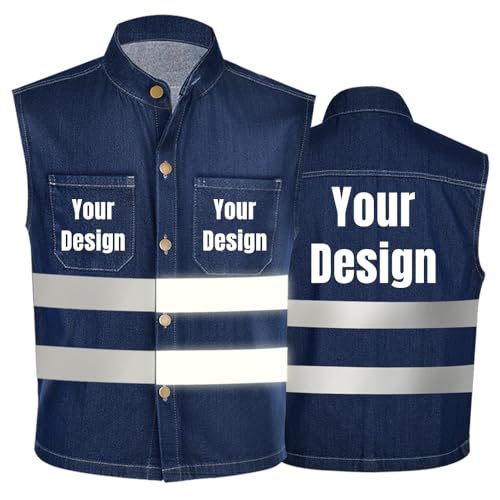 High Visibility Reflective Safety Vest Customize Logo Denim Vest Jean Vest Plus Size Team Work Uniform Unisex - color: Blue - Style2, size: 3X-Large