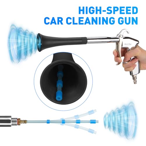MYPIN Car Cleaning Gun, 6-9.2Bar, High Pressure Air Blow Gun with 2 Set Nozzle&Towel, Interior Car Cleaning for Vehicle Upholstery Carpet Seat - color: Black