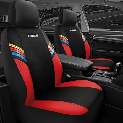 NASCAR Car Seat Covers, Red Leather and Mesh Seat Covers, Universal Fit Front Seat Covers for Cars with Airbag-Compatible Design, Durable Racing-Inspired Car Interior for Cars, Trucks & SUVs - color: Red