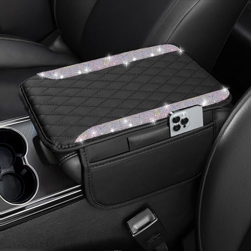 NBTEPEM Bling Car Center Console Armrest Cover, Microfiber Leather and Diamond Middle Console Cover with 2 Storage Bags, Bling Accessories Interior for Most Vehicles (Multicolor Diamond) - color: Multicolor Diamond