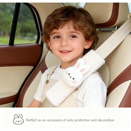 2 PCS Seat Belt Cover Pad, Cute Kawaii Animal Bunny Seatbelt Covers for Kids and Adults, Winter Plush Fluffy Soft Seat Belt Cover, Cartoon Seatbelt Cushion,Car Seat Strap Pads (F-Bunny) - color: F-Bunny