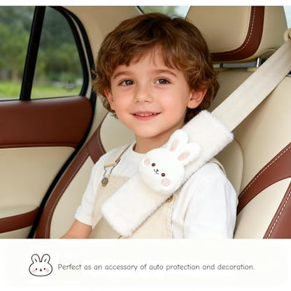 2 PCS Seat Belt Cover Pad, Cute Kawaii Animal Bunny Seatbelt Covers for Kids and Adults, Winter Plush Fluffy Soft Seat Belt Cover, Cartoon Seatbelt Cushion,Car Seat Strap Pads (F-Bunny) - color: F-Bunny