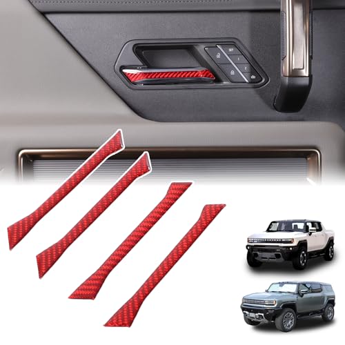 for Hummer EV Accessories Inner Door Handle Bowl Panel Trim Strip for Hummer EV SUV Pickup 2024 2025+ Soft Carbon Fiber Interior Door Pull Handle Cover Trim Garnish 4pcs (Red) - color: Red