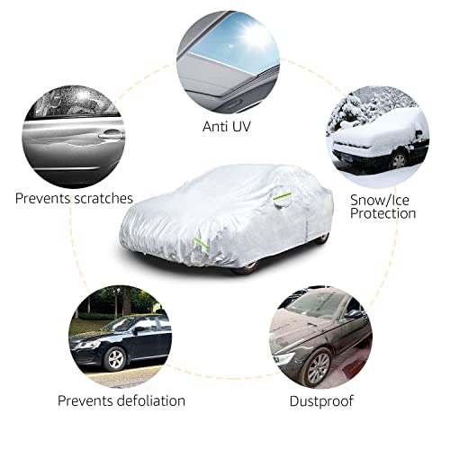 Amazon Basics Silver Weatherproof Car Cover, 150D Oxford, UV Protection, Snowproof, Dustproof for Sedans up to 170" - size: Sedans up to 170"