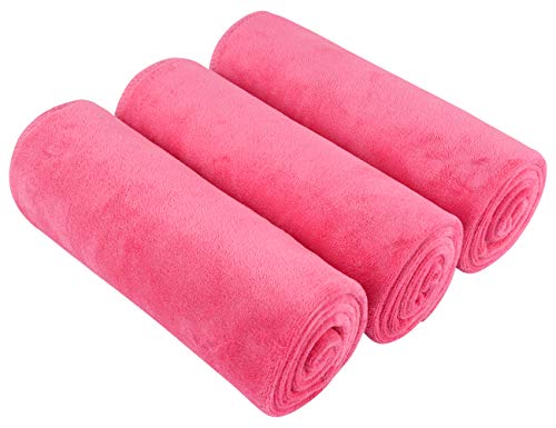 SINLAND Microfiber Gym Towels Super Absorbent Compact Travel Workout Towel Quick Dry Camping Sweat Towel for Sports Beach Swimming Backpacking Hiking and Yoga Men Women 16 Inch X 32 Inch - color: Dark Pinkx3