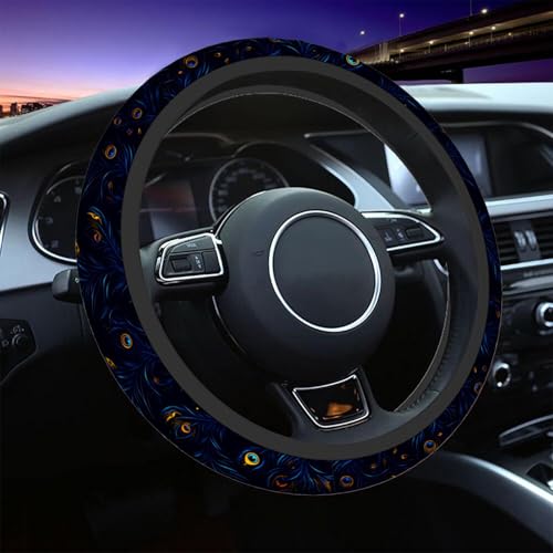 Swono Peacock Feather Steering Wheel Cushion Case Beautiful Blue and Green Peacock Feathers Neoprene Car Steering Wheel Covers 15 Inch Anti Slip Compatible Auto Car Wrap Cover for Men Women - color: multi-052