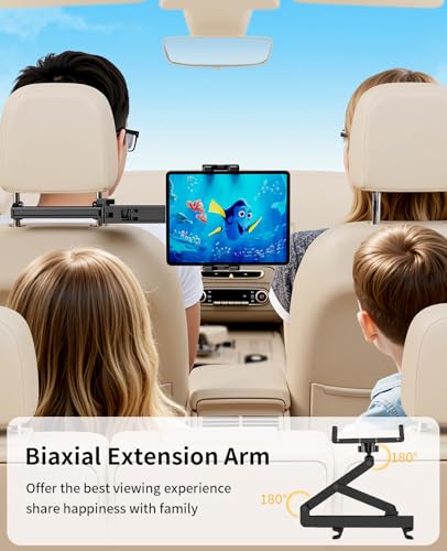 Tablet Holder for Car Headrest [3 in 1 Sturdy upgrade Extension Arm] Adjustable iPad Car Mount for BackSeat, Road Trip Essentials for Kids, Car Accessories for Women Interior for 4.7-12.9" Tablets