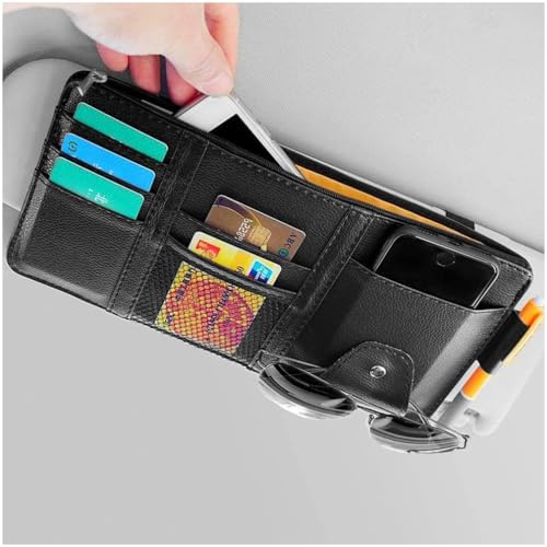 Car Visor Organizer, Auto Interior Accessories, Car Truck SUV Storage Pouch Holder, with Multi-Pocket Net Zipper (Black) - color: Black
