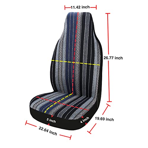Baja Saddle Blanket Car Seat Covers 2PCS Front, Breathable and Washable Striped Woven Automotive Vehicle Seat Cover, Universal Seat Cover for Sedan, SUV, Truck, Airbag Compatible - color: High Back Blue Baja, size: Front