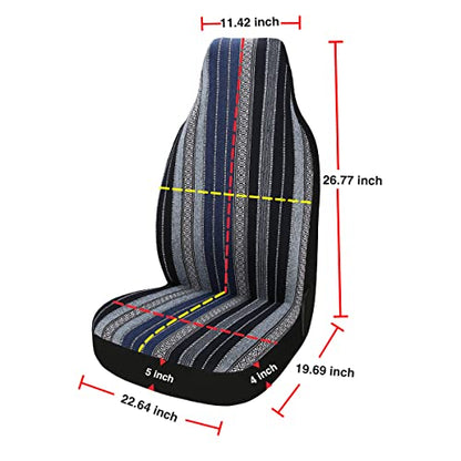Baja Saddle Blanket Car Seat Covers 7PCS Full Set, Breathable and Washable Striped Woven Automotive Vehicle Seat Cover Universal for Sedan, SUV, Truck, Airbag Compatible - color: High Back Blue Baja, size: Full Set