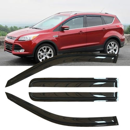 4pcs Original Shatterproof Rainproof Outside Mount Style Sun Rain Guards Durable Side Window Wind Deflectors Dark Smoke Vent Window Visors Compatible with Ford 2013-2019 Escape 94383 - size: for 2013-2019 Escape