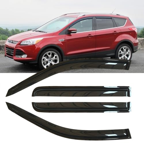 4pcs Original Shatterproof Rainproof Outside Mount Style Sun Rain Guards Durable Side Window Wind Deflectors Dark Smoke Vent Window Visors Compatible with Ford 2013-2019 Escape 94383 - size: for 2013-2019 Escape