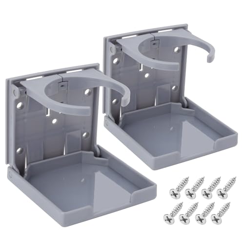 2pcs Adjustable Folding Cup Holder Automotive Water Drink Bottle Holder, fit Most Size Mugs Bottle, with Screws and Tapes, for Car Auto Truck RV Boat Van Camper Caravan Marine Yacht (Gray) - color: Gray