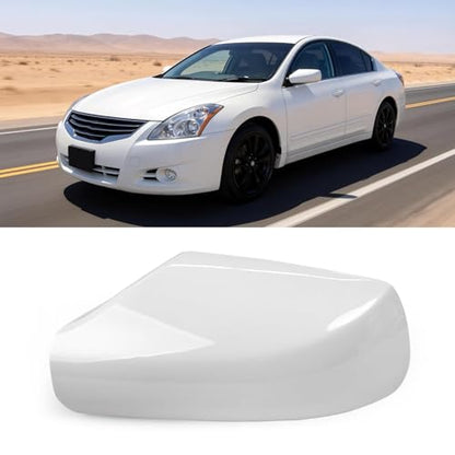 Moonlinks Mirror Cover Replacement Compatible With Nissan Altima 2.5L 2007 2008 2009 2010 2011 2012, Pearly White Left Driver Side Clip-on Mirror Cap WITHOUT Turn Signal, Replace for 96302-JB13E - color: Left White