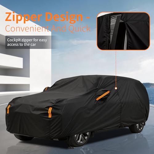 Waterproof Car Cover All-Weather, Heavy-Duty Outdoor Full Exterior Automobiles Snow Cover for SUV Up to 181 inch with Sun Visor,Zippered & Storage Bag - Black - size: Fit SUV Jeep up to 181 inch(YM)