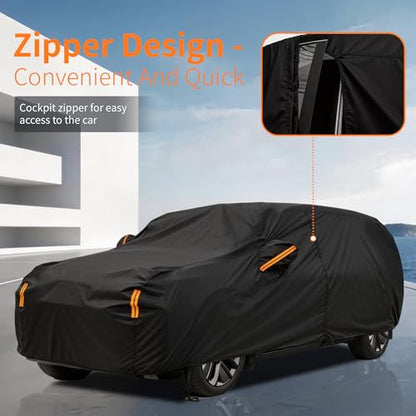 Waterproof Car Cover All-Weather, Heavy-Duty Outdoor Full Exterior Automobiles Snow Cover for SUV Up to 181 inch with Sun Visor,Zippered & Storage Bag - Black - size: Fit SUV Jeep up to 181 inch(YM)