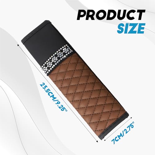 wuyaoyao 2PCS Bling Car Seat Belt Cover Pad, Breathable Leather Seatbelt Covers for Cars, Soft Comfortable Seatbelt Shoulder Strap Covers, Rhinestone Auto Seat Belt Protector Cushion (Coffee) - color: Coffee