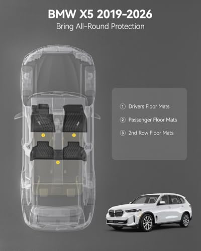 3W Floor Mats BMW X5 2019-2024 2025 2026, TPE All Weather Custom Fit Floor Liner for BMW X5 40i 50i 45e M50iM 1st&2nd Rows Full Set Car Mats Black (Only for 5 Passenger Seat) - style: 3) X5 2019-2026 | Floor Mats
