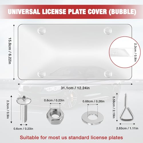 Bubble License Plate Cover 2 Pack, Clear License Plate Protector 12.24 * 6.22’’ Universal, Plate Cover for Car Transparent Colorless Plastic, Car Plate Cover Front/Rear with Screw Washer Nut - style: Style B