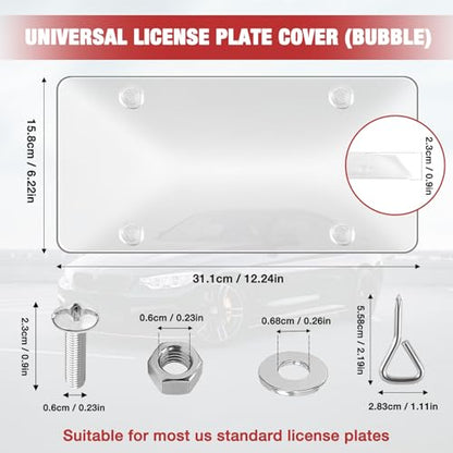 Bubble License Plate Cover 2 Pack, Clear License Plate Protector 12.24 * 6.22’’ Universal, Plate Cover for Car Transparent Colorless Plastic, Car Plate Cover Front/Rear with Screw Washer Nut - style: Style B