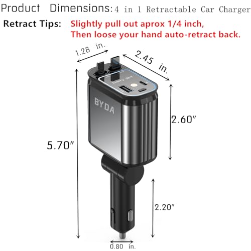 4 in 1 Retractable Car Charger with Starry Light,69W USB-C Fast Car Charger, for iPhone 17/16/15/14/13/12/11, Android,Pixel,Cigarette Lighter Charger (for Lightning+USB-C) - size: for Lightning+USB-C