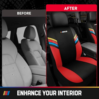 NASCAR Car Seat Covers, Red Leather and Mesh Seat Covers, Universal Fit Front Seat Covers for Cars with Airbag-Compatible Design, Durable Racing-Inspired Car Interior for Cars, Trucks & SUVs - color: Red
