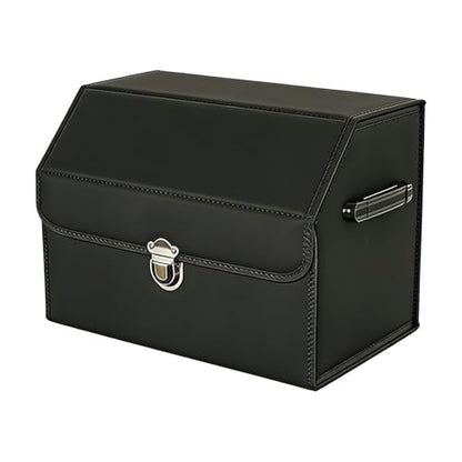 Car Organizers for Trunk for Suv Sedan, Leather Storage Box,Collapsible and Adjustable Black 14.9" L*12.2" W*11.8" H (Black 14.9" L*12.2" W*11.8" H) - size: Black 14.9"L*12.2"W*11.8" H
