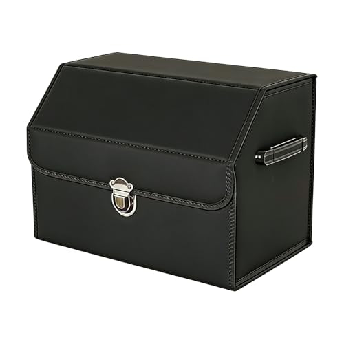 Car Organizers for Trunk for Suv Sedan, Leather Storage Box,Collapsible and Adjustable Black 14.9" L*12.2" W*11.8" H (Black 14.9" L*12.2" W*11.8" H) - size: Black 14.9"L*12.2"W*11.8" H