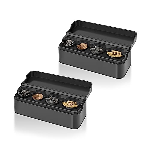 Compact Coin Holder for Car - 4 Compartment&Automatically Holds Coins Coin Organizer(1 Dollar,Quarter,Dimes) - Universal Center Console Coin Case for Car Taxi SUV Truck(2Pack) (2 Pack) - color: 2 Pack