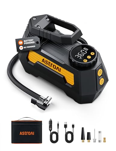AstroAI H2 Pro Cordless Tire Inflator Portable Air Compressor Fully Upgraded Tire Inflator with DC 12V & Battery Dual Power Supplies Fast Inflation Air Pump for Car Tires Motorcycles Yellow - color: Yellow